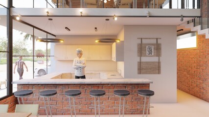 Interior de cafetería estilo industrial - kitchen