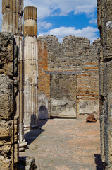 Famous landmark of ancient and historic city temple ruins with columns and walls on archeologic...