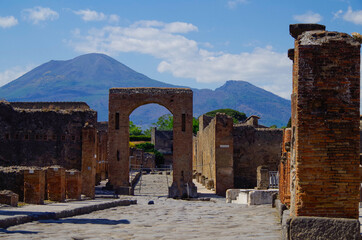 Famous landmark of ancient and historic city temple ruins with columns and walls on archeologic...