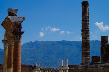 Famous landmark of ancient and historic city temple ruins with columns and walls on archeologic...