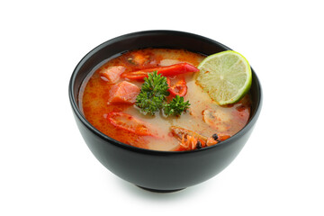 Tasty Tom yum soup isolated on white background
