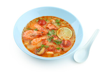 Tasty Tom yum soup isolated on white background
