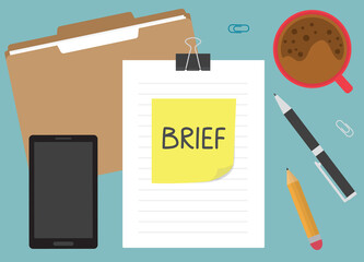 brief written on yellow sticky note - vector illustration