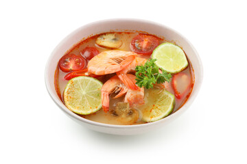 Tasty Tom yum soup isolated on white background
