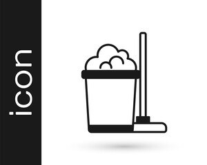 Black Mop and bucket icon isolated on white background. Cleaning service concept. Vector