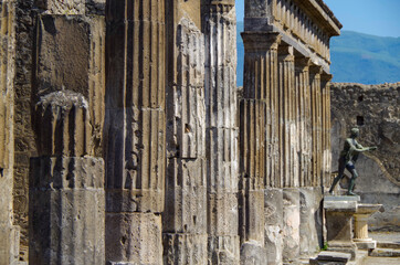 Famous landmark of ancient and historic city temple ruins with columns and walls on archeologic...
