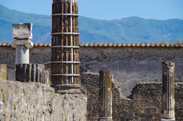 Famous landmark of ancient and historic city temple ruins with columns and walls on archeologic...