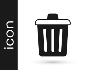 Black Trash can icon isolated on white background. Garbage bin sign. Recycle basket icon. Office trash icon. Vector