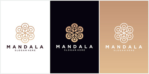 Fototapeta na wymiar Mandala logo design template, abstract symbol in mandala style, emblem for luxury products, hotels, boutiques, jewelry, oriental cosmetics