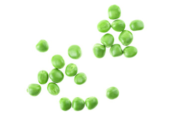 Top view of young green peas isolated on a white background. Fresh peas.