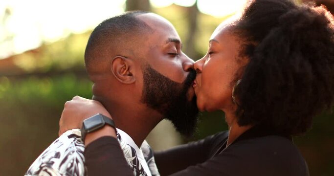 African couple in love kissing