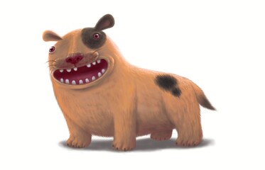 Cute dog character design isolated on white background, painting 3d illustration, funny animal, cartoon