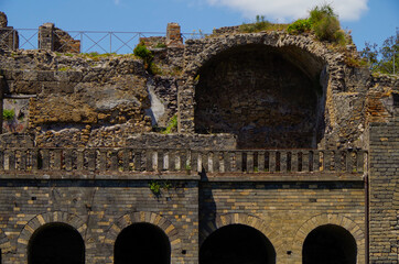 Famous landmark of ancient and historic city temple ruins with columns and walls on archeologic...