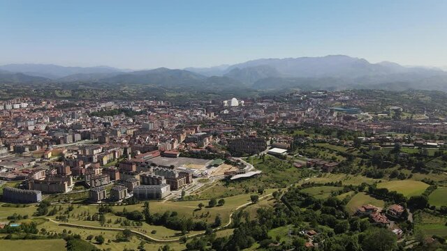 View Oviedo aerial drone. Oviedo is the capital of  Asturias, Spain. [4K]