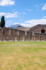 Famous landmark of ancient and historic city temple ruins with columns and walls on archeologic...