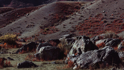 View of the big stones in the mountains in Altai Republic, Russia.