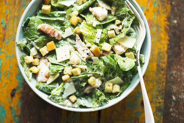 Chicken Caesar salad with parmesan and croutons