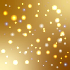 Delicate and soft golden bokeh sparcles on yellow and brown background, festive blurred texture, vector illustration
