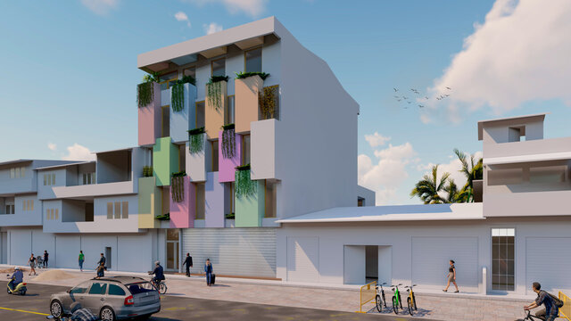 Fachada moderna de colores -  edificio multiusos - green facade