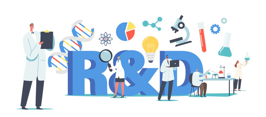Fototapeta premium R&D, Laboratory Research and Development Concept. Medicine Genetic Technology Scientists Characters Working with Dna