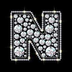 Letter N made from sparkling diamonds vector eps 10