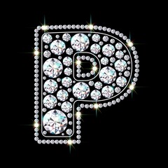 Letter P made from sparkling diamonds vector eps 10