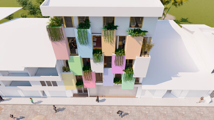 Fachada moderna de colores -  edificio multiusos - green facade