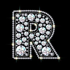 Letter R made from sparkling diamonds vector eps 10
