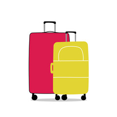 Set of hand drawn travel suitcases with wheels isolated on white background