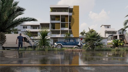 luxury apartment building - Wooden facade