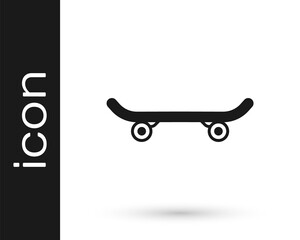 Black Skateboard icon isolated on white background. Extreme sport. Sport equipment. Vector