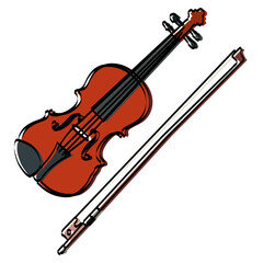 The violin is a musical instrument. Colored flat line style vector illustration. White isolated style.
