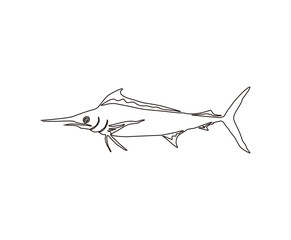 sailfish continuous line art drawing style. Minimalist black marlin fish seafood outline. editable active stroke vector.
