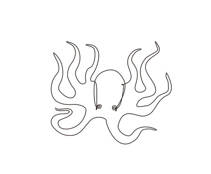octopus continuous line art drawing style. Minimalist black octopus seafood outline. editable active stroke vector.