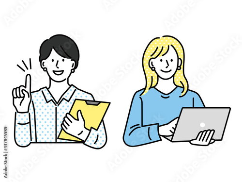 ビジネス イラスト 女性 見積 上司 先輩 相談 調査 アンケート 営業 リーダー 契約 プラン セールス パソコン サービス Business Illustrations Investment Negotiation Questionnaire Sales Finance Contracts Plans Sales Personal Computers