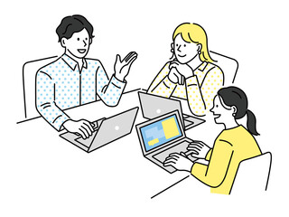 プレゼン、ミーティング資料に使えるビジネスシーンイラスト(説明、マーケティング、打ち合わせ、戦略、ディスカッション、情報交換)
Business scene illustrations (explanations, marketing, meetings, strategies) that can be used for presentations and meeting materials.