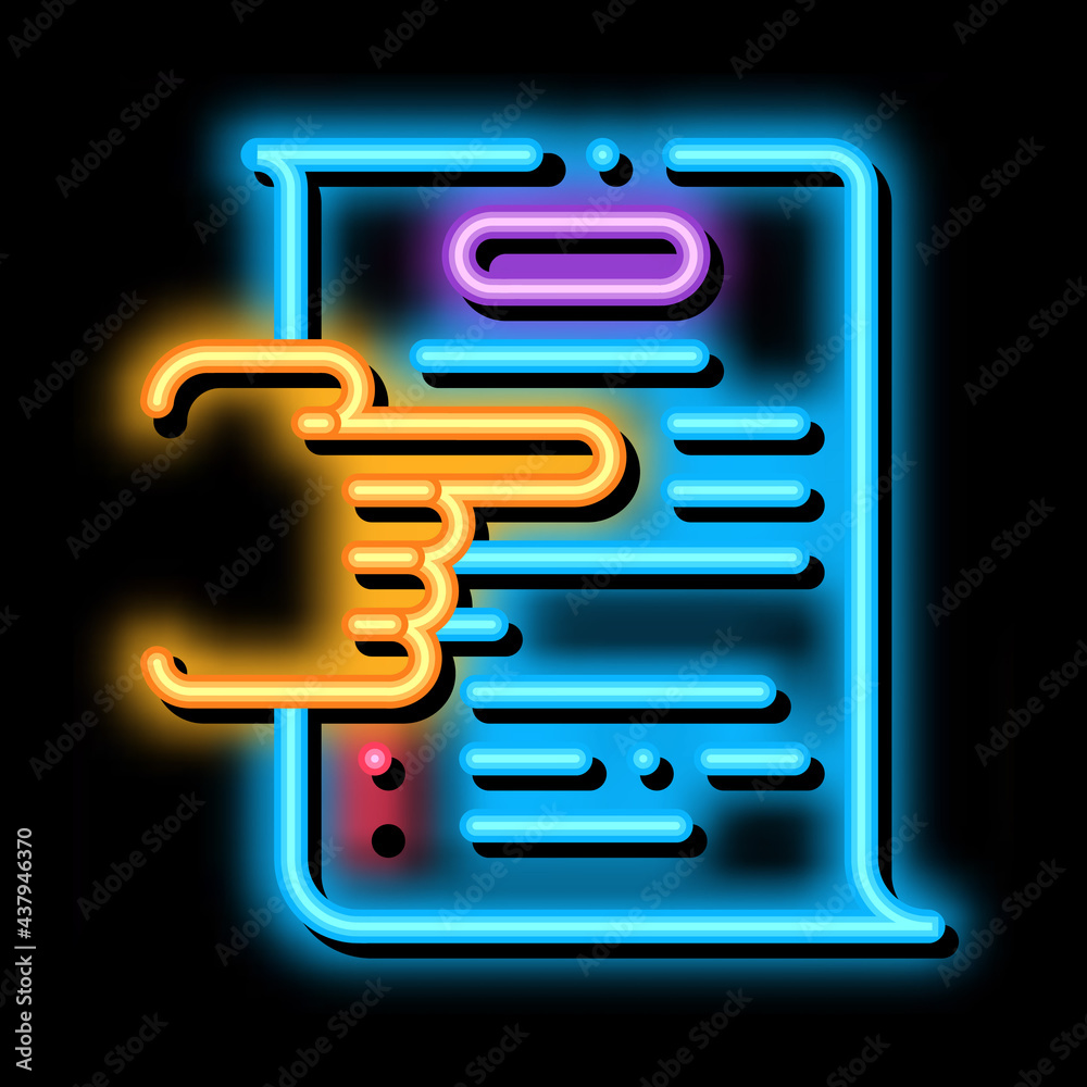 Poster transaction document pointer neon light sign vector. glowing bright icon transaction document pointe