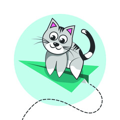 Cute cat flying on a paper plane