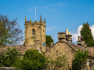 Fototapeta na wymiar Eyam village Derbyshire dales UK church tower