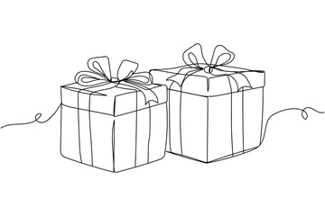 Continuous one line of two gift boxes in silhouette. Linear stylized.Minimalist.