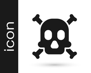 Black Bones and skull as a sign of toxicity warning icon isolated on white background. Vector