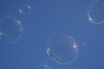 big soap bubbles in blue skies
