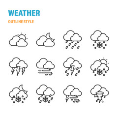 Weather in outline icon and symbol set