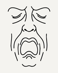 Vector hand drawn illustration of sad antique face. Creative artwork with emotional portrait. Template for card, poster, banner, print for t-shirt, pin, badge, patch.