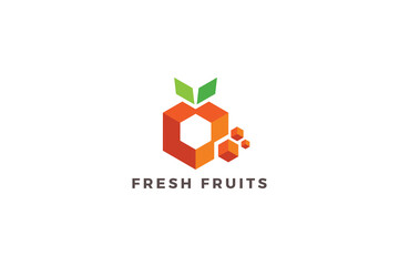 Fresh orange color hexagonal fruits logo