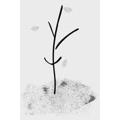 Abstract tree illustration with texture, black log in wintery landscape, card, vector