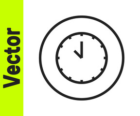 Black line Clock icon isolated on white background. Time symbol. Vector