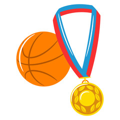 Basketball ball illustration with medal. Image for sports or school