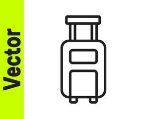 Black line Suitcase for travel icon isolated on white background. Traveling baggage sign. Travel luggage icon. Vector