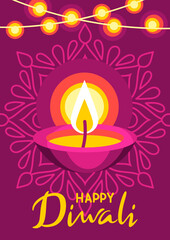Happy Diwali greeting card. Deepavali or dipavali festival of lights.